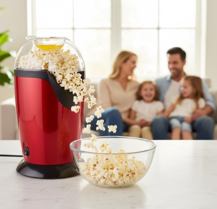 Hot Air Popcorn Maker for Home Use – Electric Mini Tabletop Popcorn Machine with Kettle Design, Easy Snack Maker