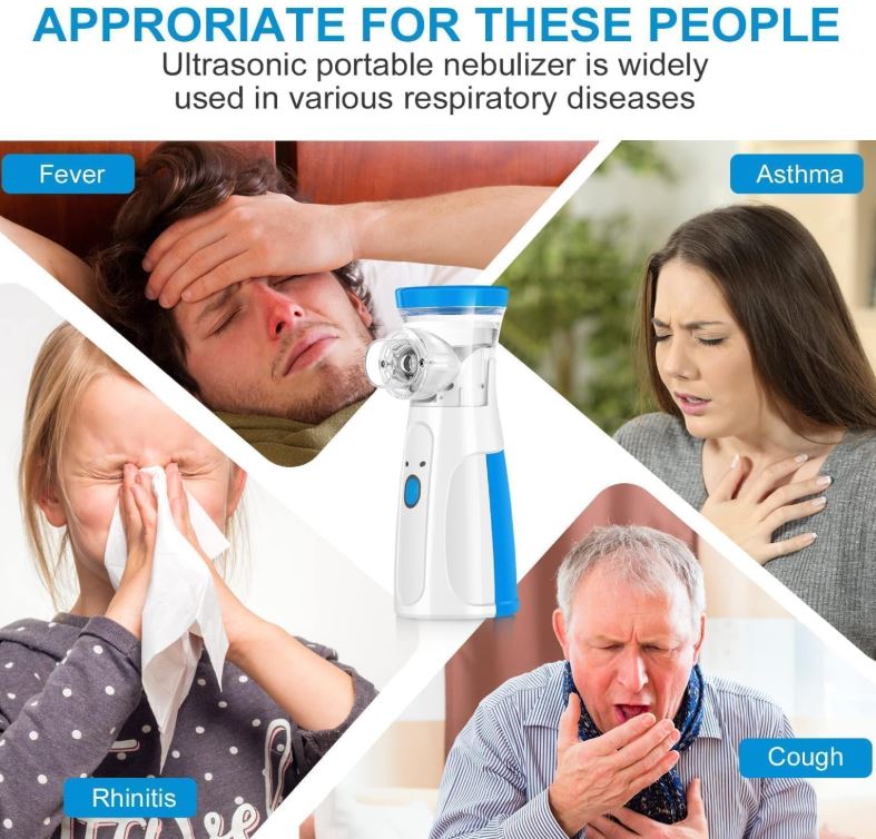 Portable Mesh Nebulizer for Adults & Kids – Mini Handheld Ultrasonic Inhaler, Low-Noise Steam Vaporizer for Home & Travel, Wireless Respiratory Vaporizer with Mask