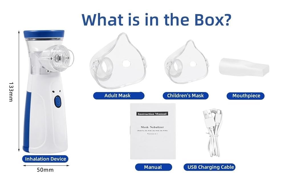 Portable Mesh Nebulizer for Adults & Kids – Mini Handheld Ultrasonic Inhaler, Low-Noise Steam Vaporizer for Home & Travel, Wireless Respiratory Vaporizer with Mask