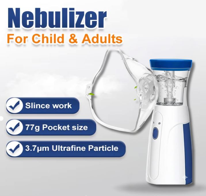 Portable Mesh Nebulizer for Adults & Kids – Mini Handheld Ultrasonic Inhaler, Low-Noise Steam Vaporizer for Home & Travel, Wireless Respiratory Vaporizer with Mask